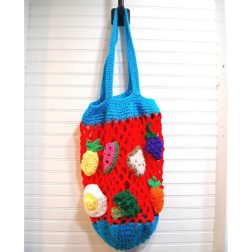 Vintage Handmade Crochet Farmer's Market Fruit Mesh Reusable Shopping Tote Bag